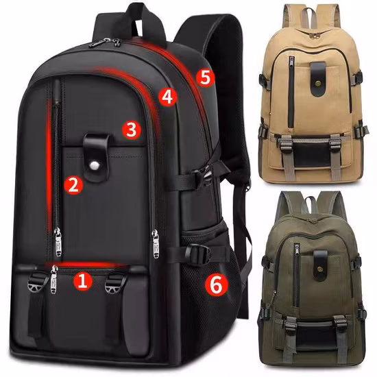 Wholesale Black PU Leather Laptop Bag Vintage Hiking Backpack for Men
